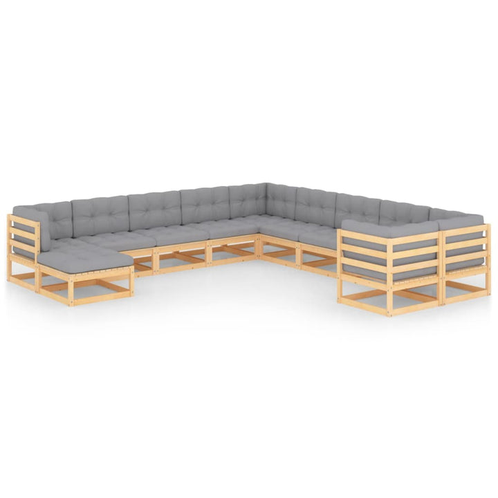 Vixl Set Mobilier Grădină Cu Perne, 11 Piese, Maro, Lemn Masiv Pin