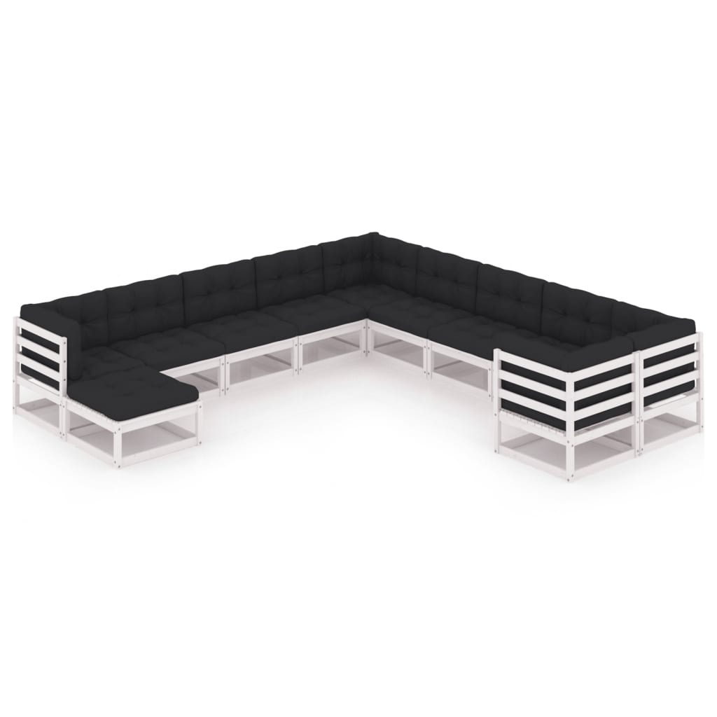 Vixl Set Mobilier Grădină Cu Perne, 11 Piese, Maro, Lemn Masiv Pin