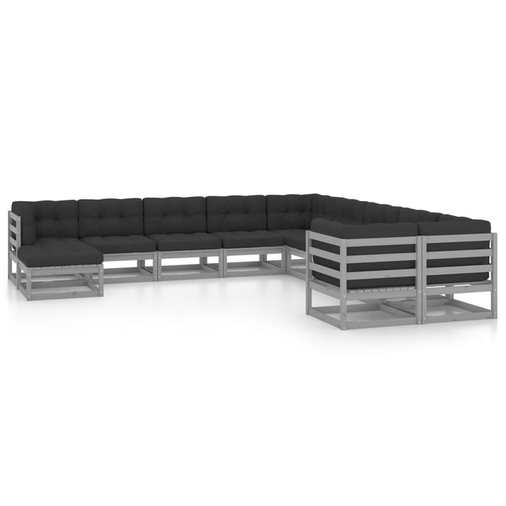 Vixl Set Mobilier Grădină Cu Perne, 11 Piese, Maro, Lemn Masiv Pin