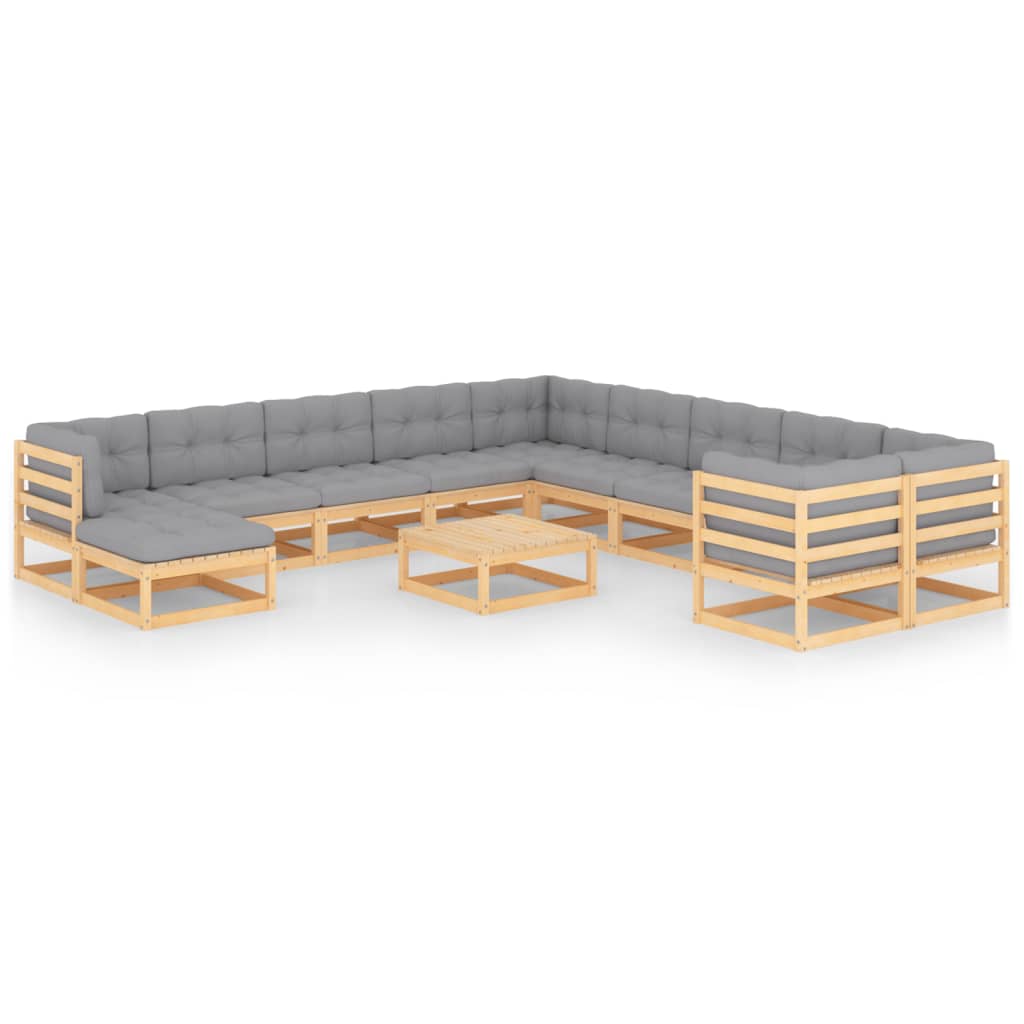 Vixl Set Mobilier Grădină Cu Perne Antracit, 12 Piese Lemn Masiv Pin
