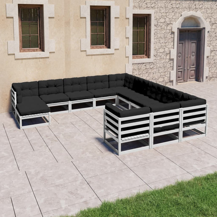 Vixl Set Mobilier Grădină Cu Perne Antracit, 12 Piese Lemn Masiv Pin