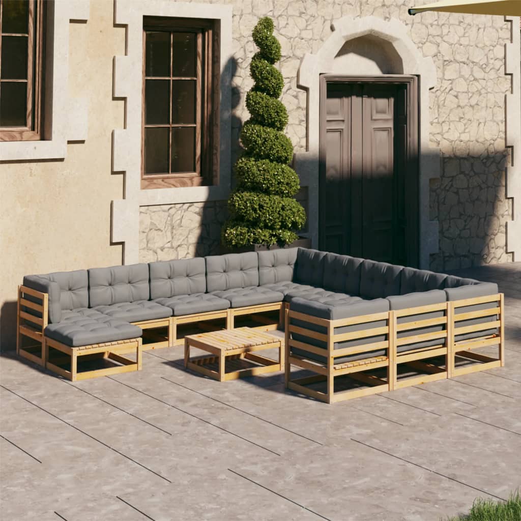 Vixl Set Mobilier Grădină Cu Perne Antracit, 12 Piese Lemn Masiv Pin