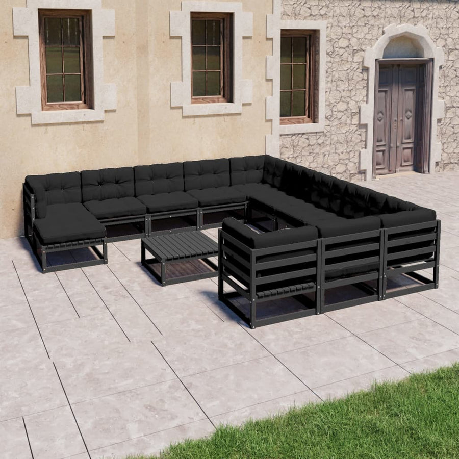 Vixl Set Mobilier Grădină Perne, 13 Piese, , Lemn Masiv Pin