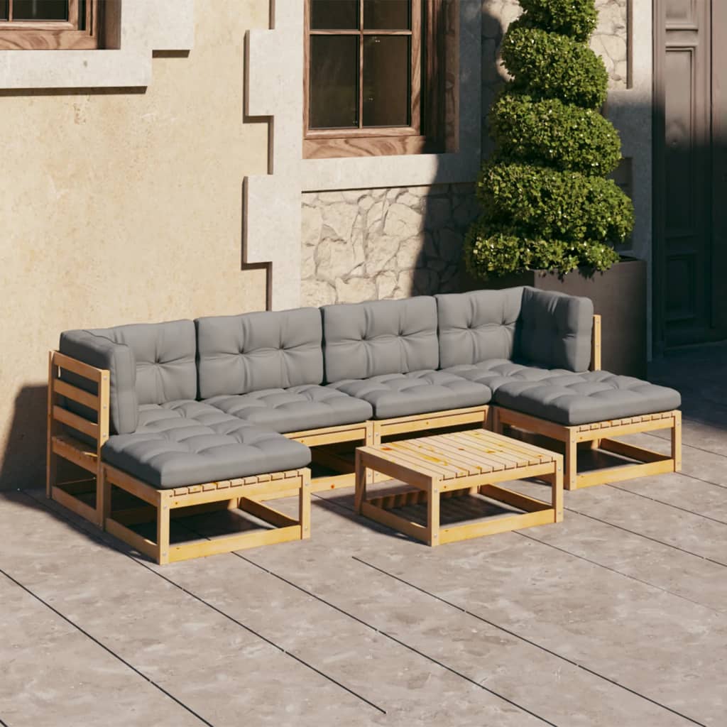 Vixl Set Mobilier Grădină Cu Perne, 7 Piese, , Lemn Masiv Pin