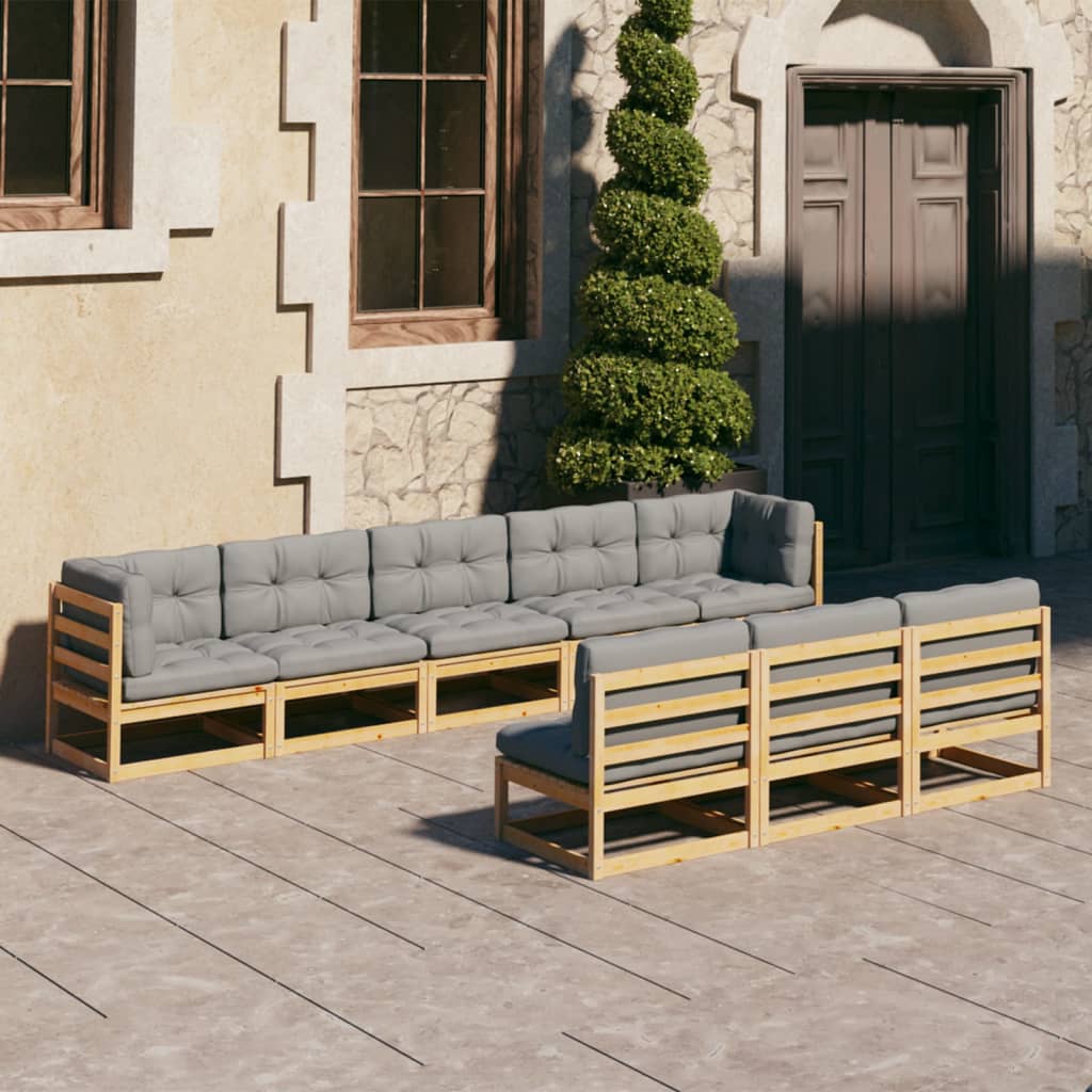 Set Mobilier Grădină, Perne, 8 Piese, Lemn Masiv Pin