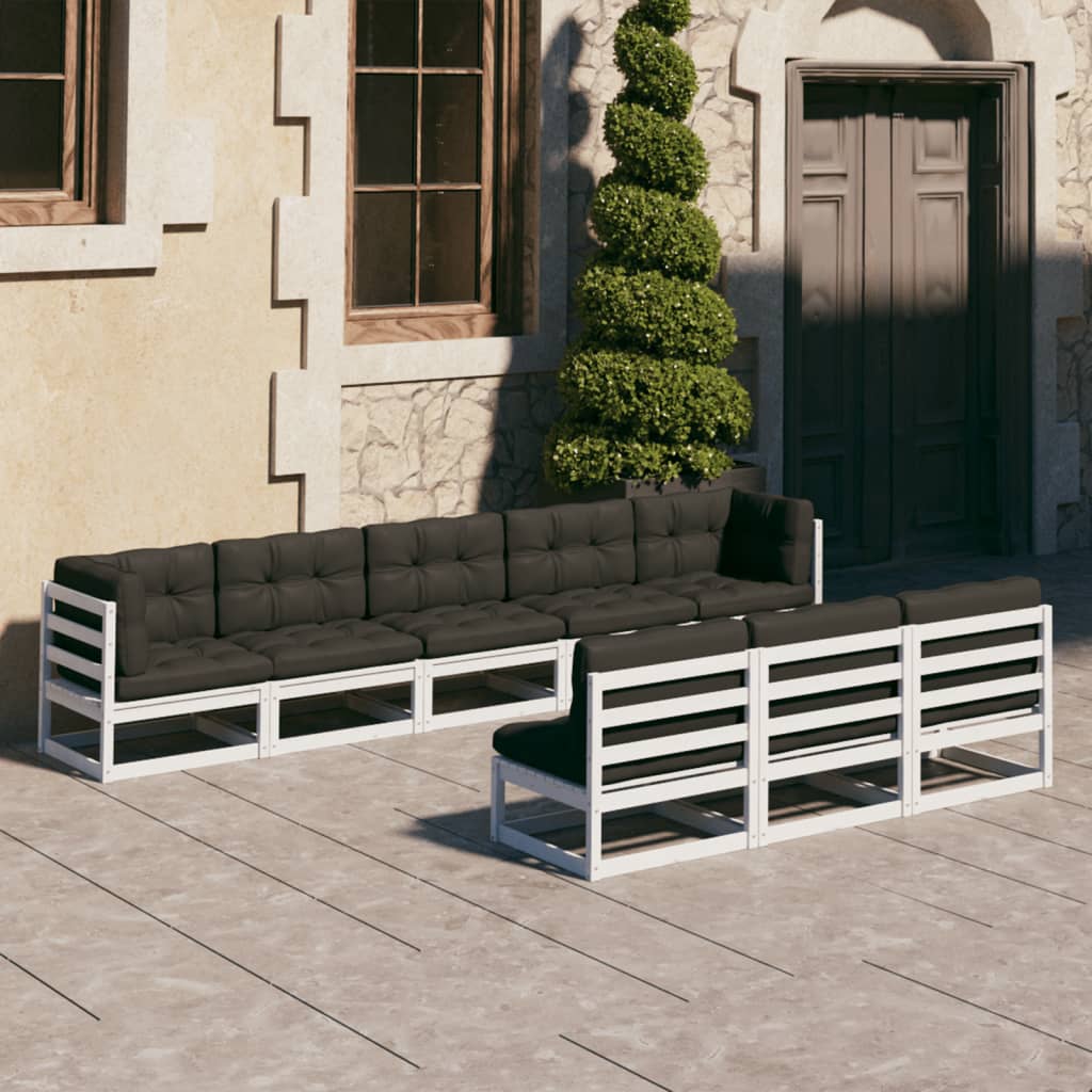 Set Mobilier Grădină, Perne, 8 Piese, Lemn Masiv Pin