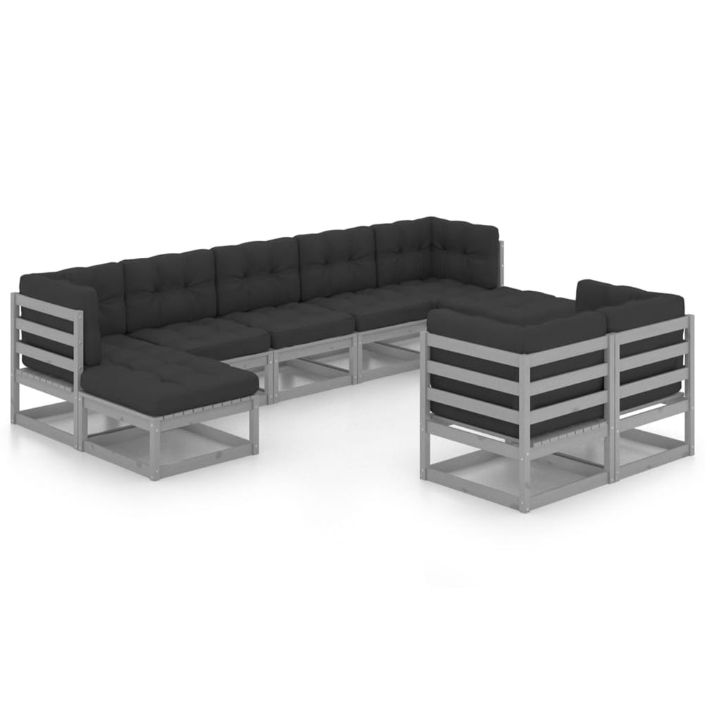 Vixl Set Mobilier Grădină Cu Perne, 9 Piese, , Lemn Masiv De Pin