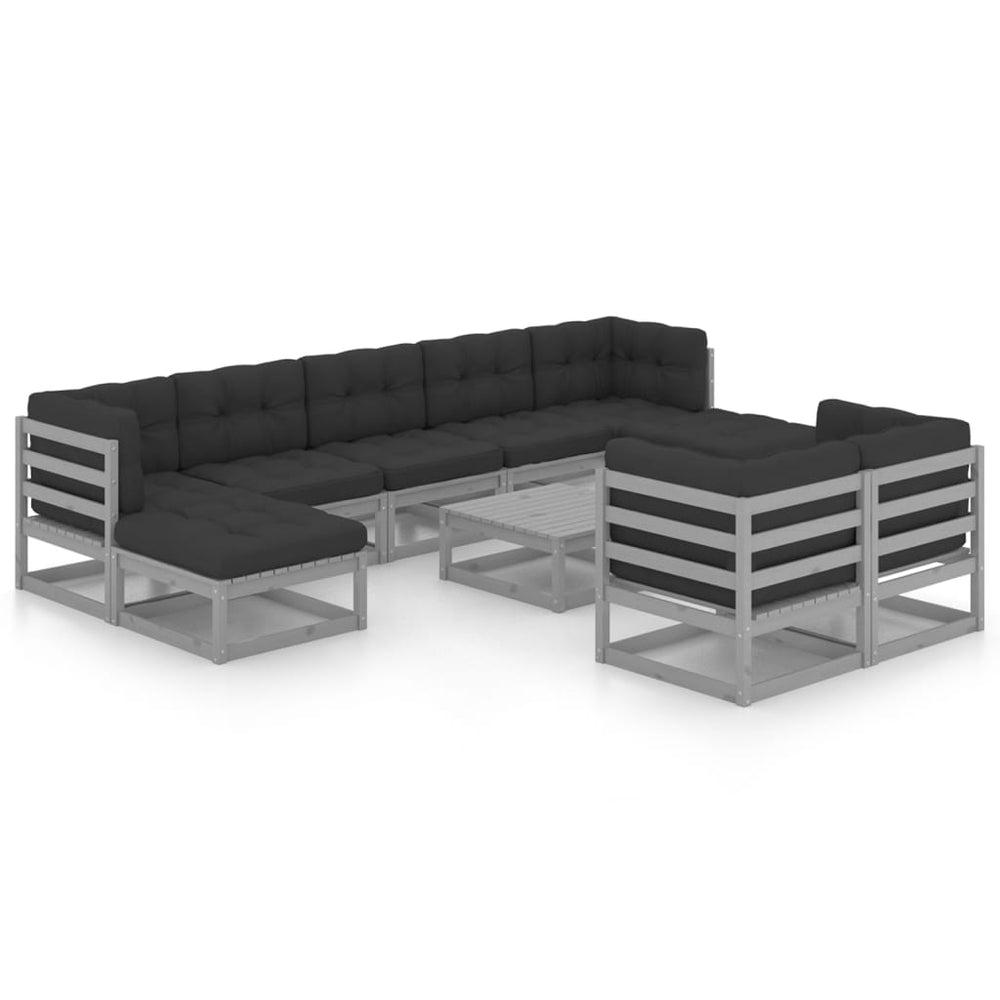 Vixl Set Șezlonguri Grădină Cu Perne, 10 Piese, , Lemn Masiv Pin