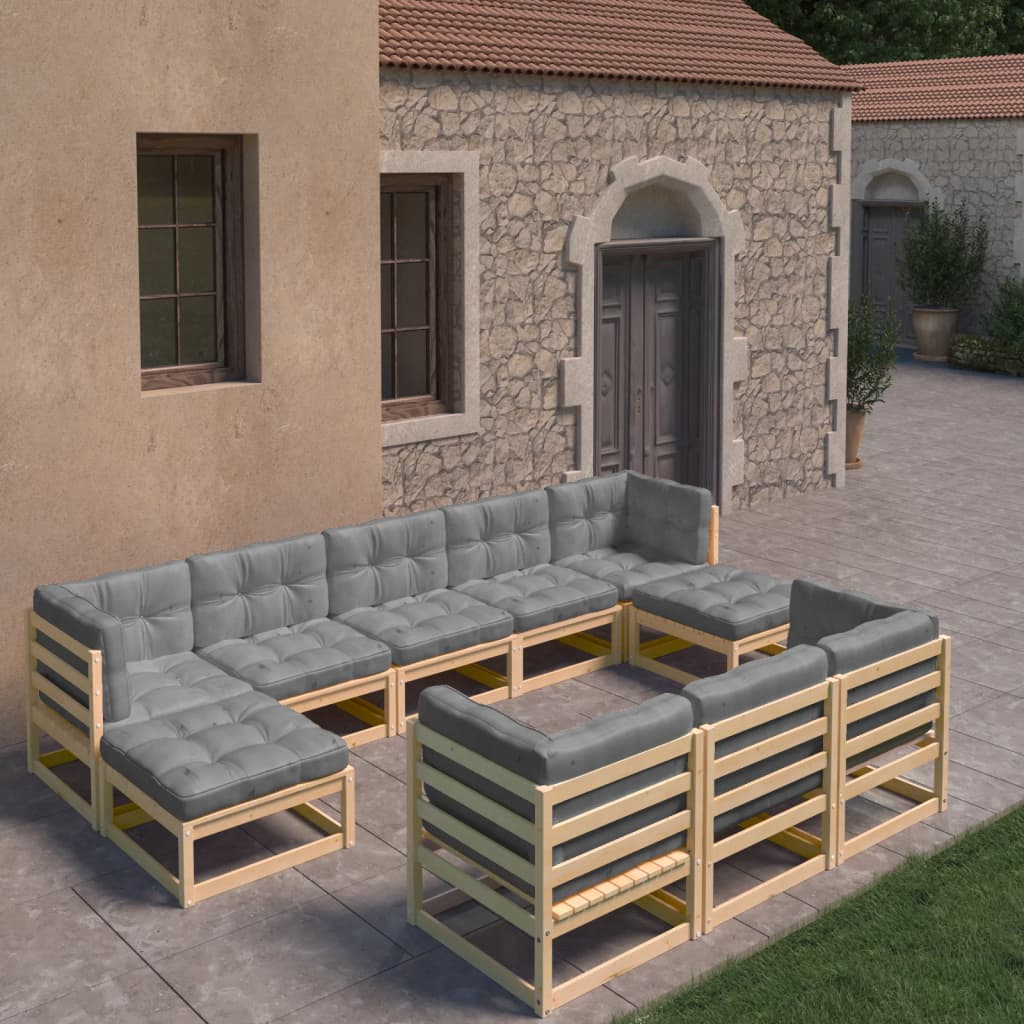 Vixl Set Mobilier Grădină Perne, 10 Piese, Lemn Masiv Pin