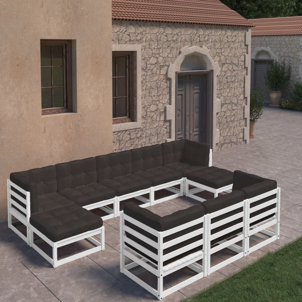 Vixl Set Mobilier Grădină Perne, 10 Piese, Lemn Masiv Pin