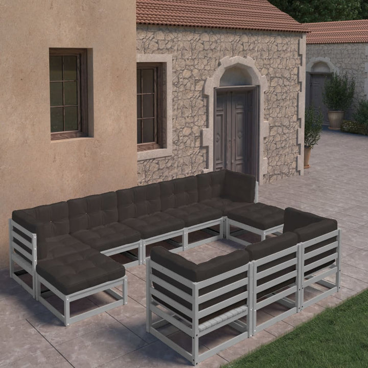 Vixl Set Mobilier Grădină Perne, 10 Piese, Lemn Masiv Pin