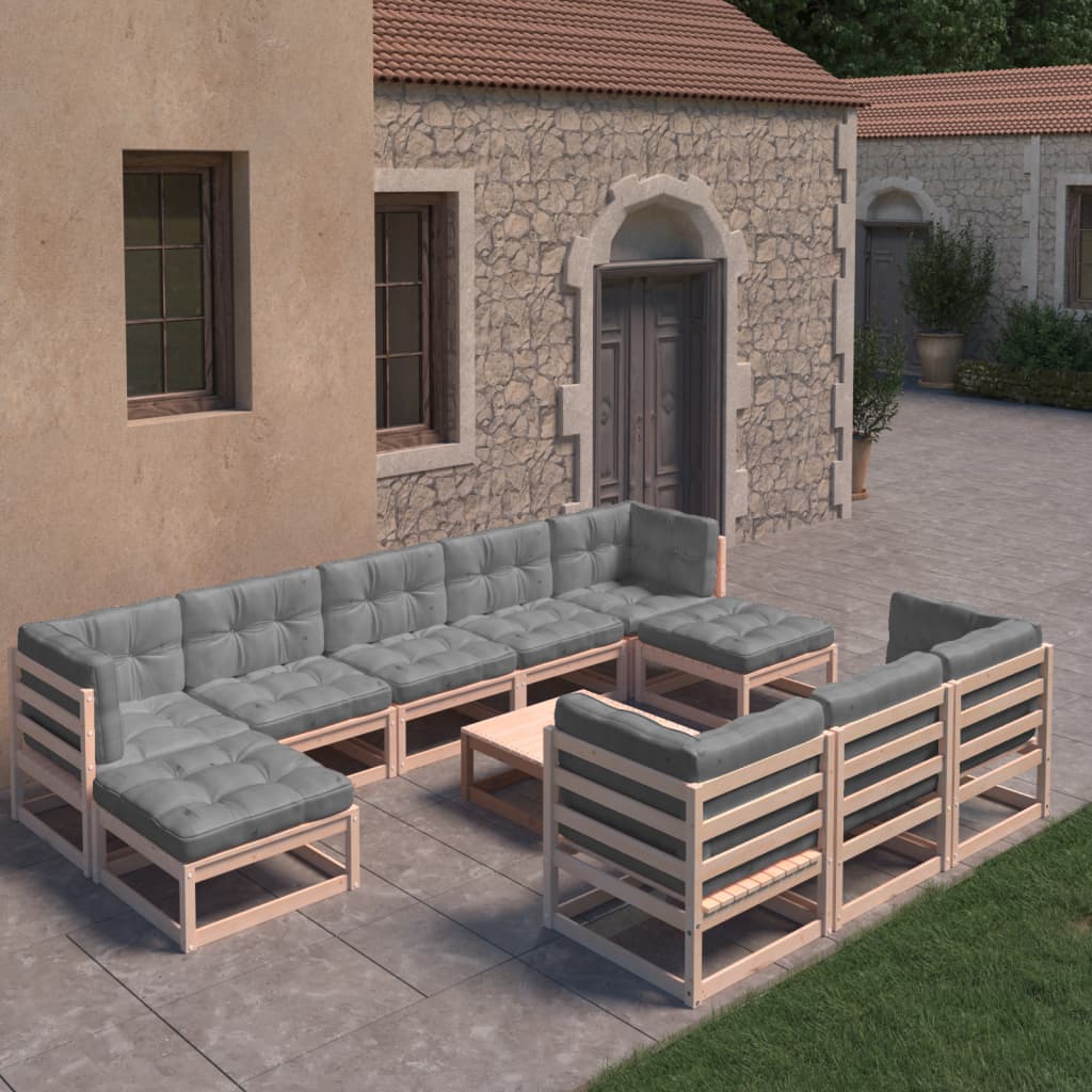 Vixl Set Mobilier Grădină Cu Perne, 11 Piese, Lemn Masiv De Pin