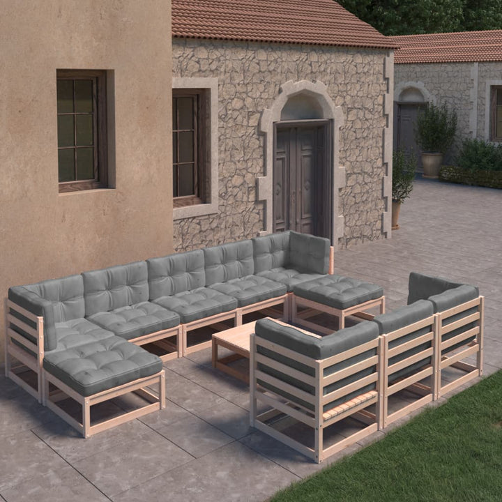 Vixl Set Mobilier Grădină Cu Perne, 11 Piese, Lemn Masiv De Pin