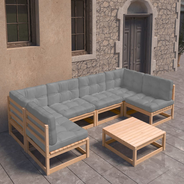 Vixl Set Mobilier Grădină Cu Perne Antracit, 7 Piese, Lemn Masiv Pin