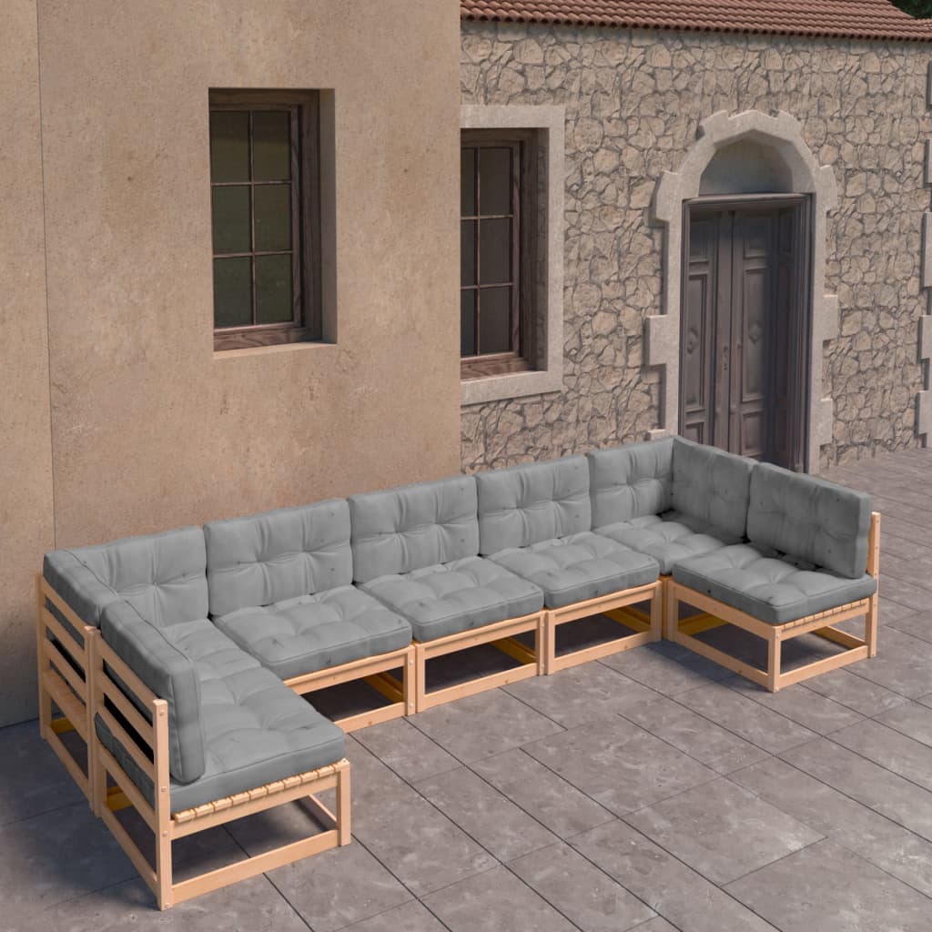 Vixl Set Mobilier De Grădină Cu Perne, 7 Piese, , Lemn Masiv Pin