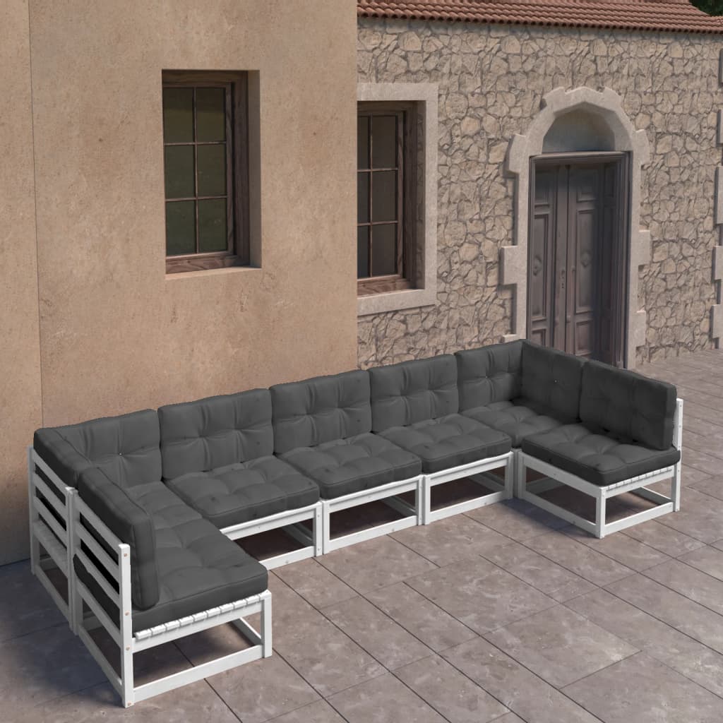 Vixl Set Mobilier De Grădină Cu Perne, 7 Piese, , Lemn Masiv Pin