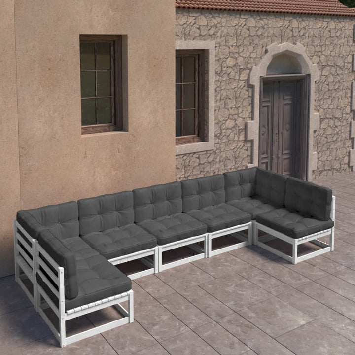 Vixl Set Mobilier De Grădină Cu Perne, 7 Piese, , Lemn Masiv Pin