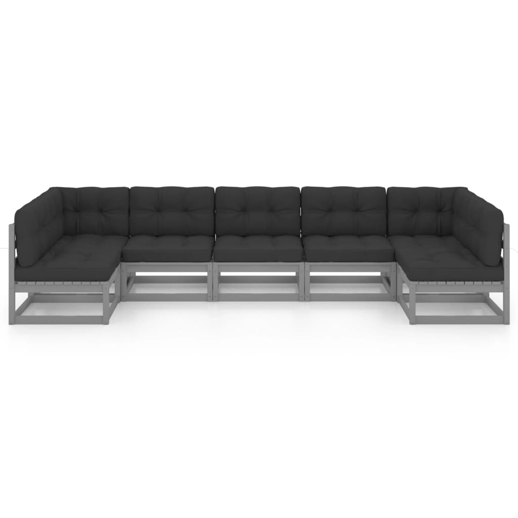 Vixl Set Mobilier De Grădină Cu Perne, 7 Piese, , Lemn Masiv Pin