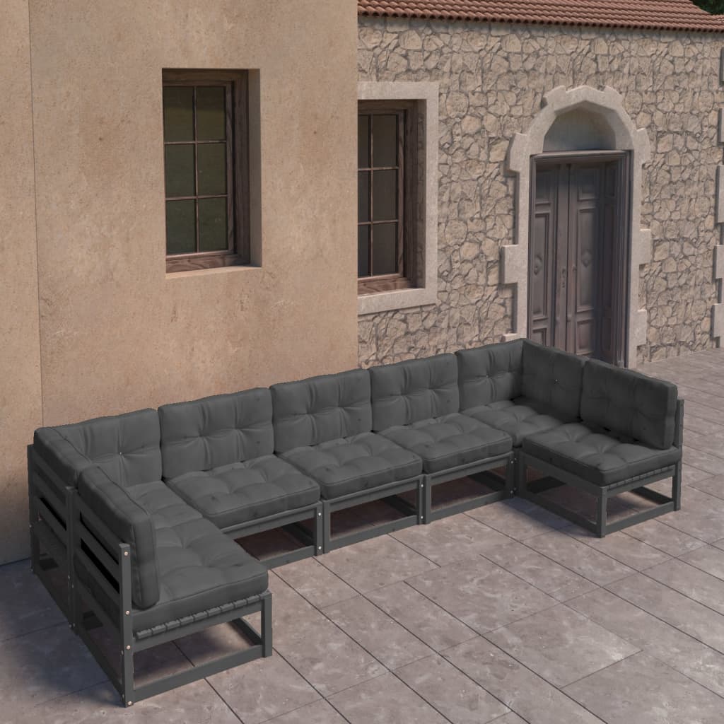 Vixl Set Mobilier De Grădină Cu Perne, 7 Piese, , Lemn Masiv Pin