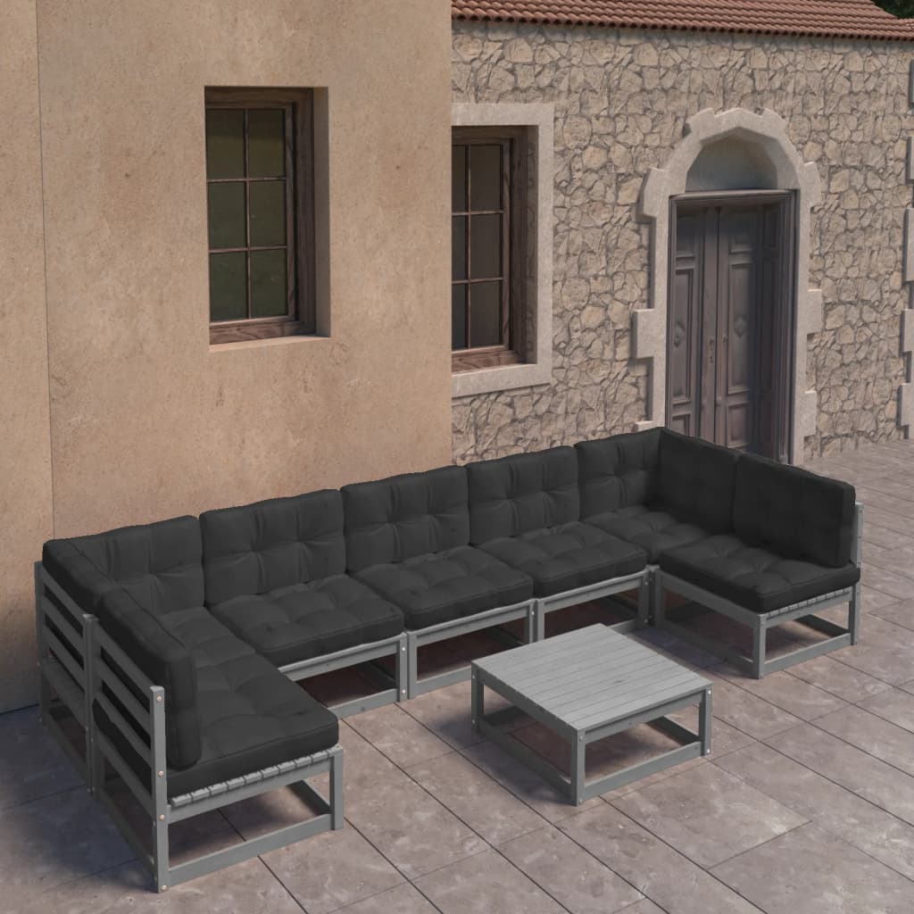 Vixl Set Mobilier Grădină, Perne, 8 Piese, Lemn Masiv Pin
