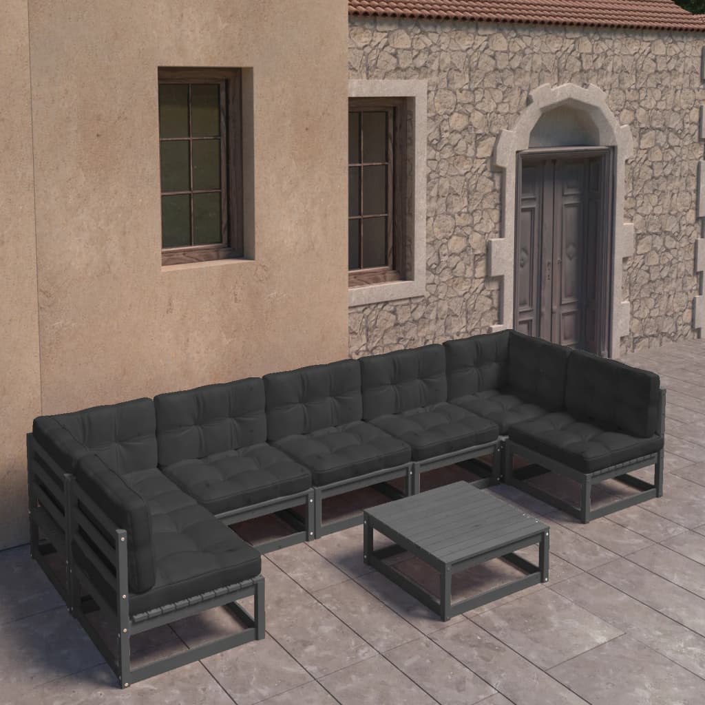 Vixl Set Mobilier Grădină, Perne, 8 Piese, Lemn Masiv Pin