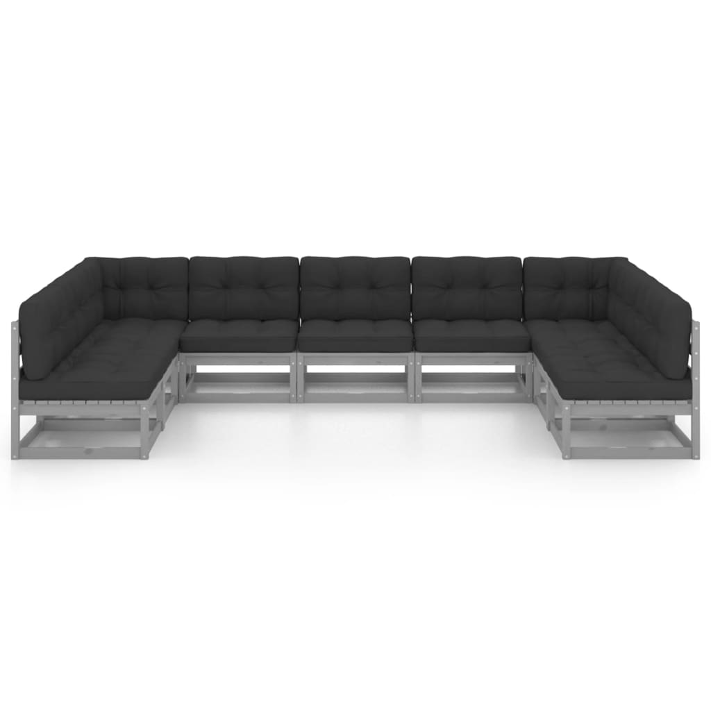 Vixl Set Mobilier Grădină Cu Perne, 9 Piese, , Lemn Masiv De Pin