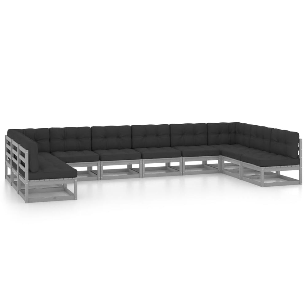 Vixl Set Șezlonguri Grădină Cu Perne, 10 Piese, , Lemn Masiv Pin