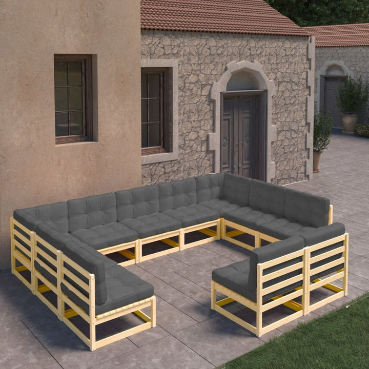 Vixl Set Mobilier Grădină Cu Perne, 11 Piese, , Lemn Masiv Pin