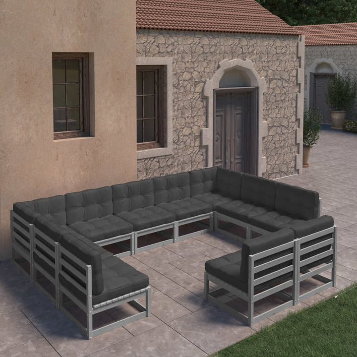 Vixl Set Mobilier Grădină Cu Perne, 11 Piese, , Lemn Masiv Pin