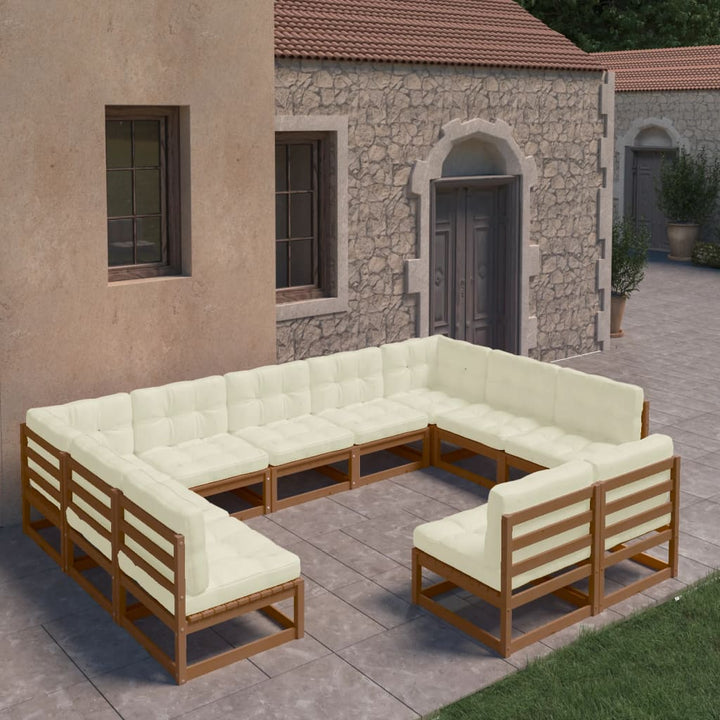 Vixl Set Mobilier Grădină Cu Perne, 11 Piese, , Lemn Masiv Pin