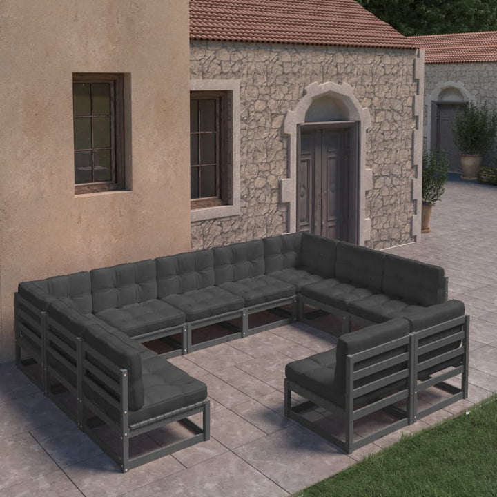 Vixl Set Mobilier Grădină Cu Perne, 11 Piese, , Lemn Masiv Pin