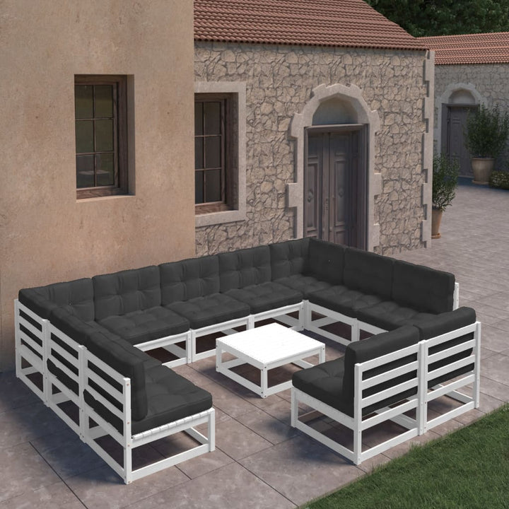 Vixl Set Mobilier Grădină Cu Perne, 12 Piese, , Lemn Masiv De Pin