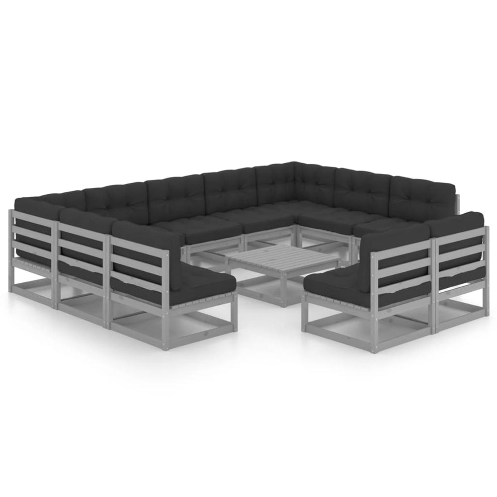 Vixl Set Mobilier Grădină Cu Perne, 12 Piese, , Lemn Masiv De Pin
