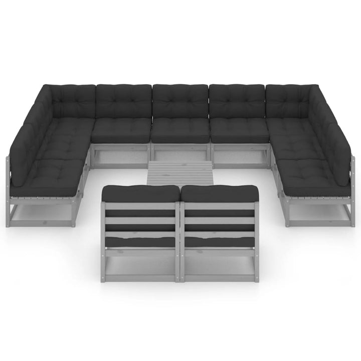 Vixl Set Mobilier Grădină Cu Perne, 12 Piese, , Lemn Masiv De Pin