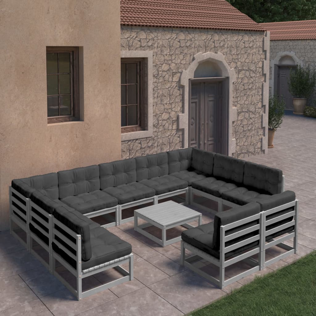 Vixl Set Mobilier Grădină Cu Perne, 12 Piese, , Lemn Masiv De Pin