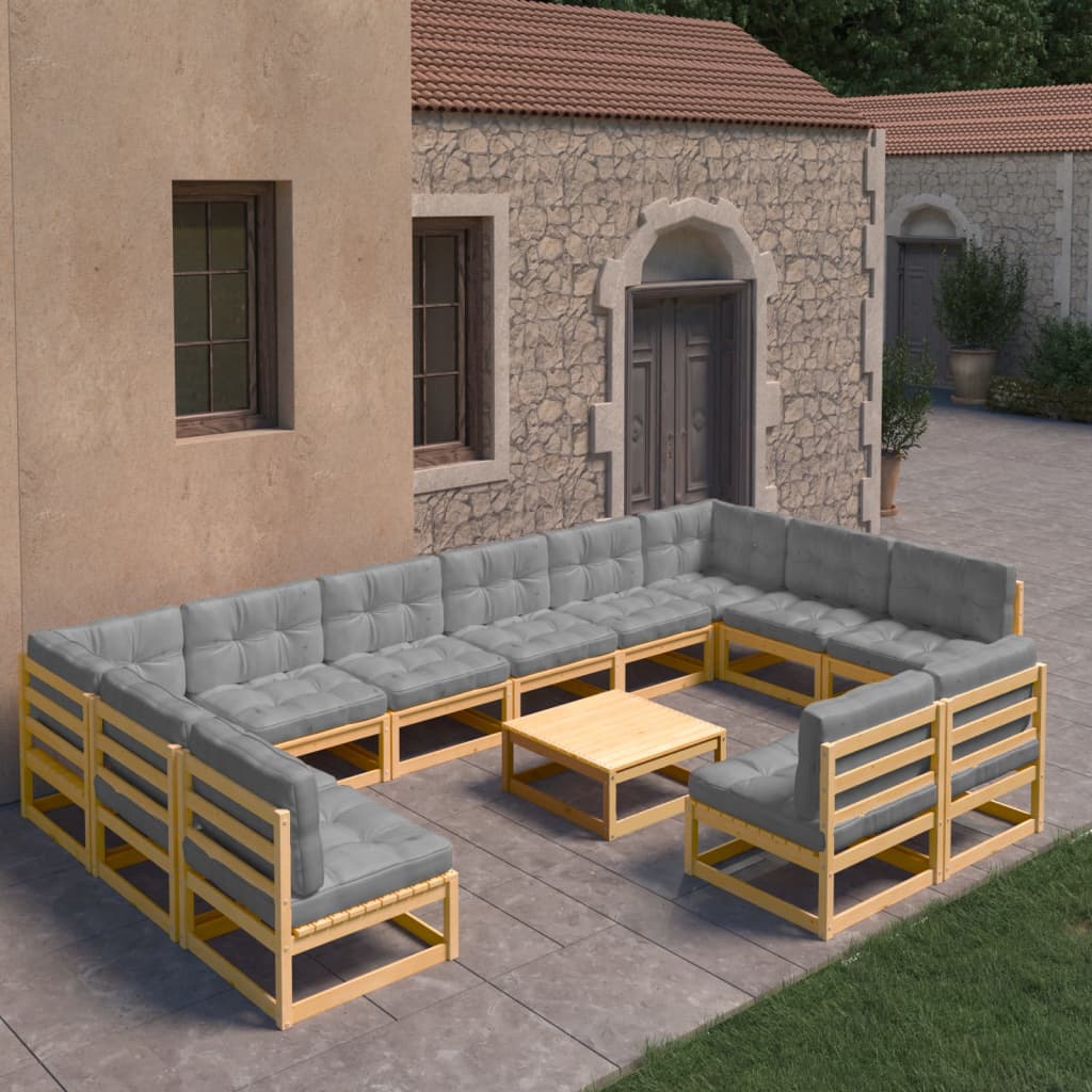 Vixl Set Mobilier Grădină Cu Perne, 13 Piese, , Lemn Masiv Pin