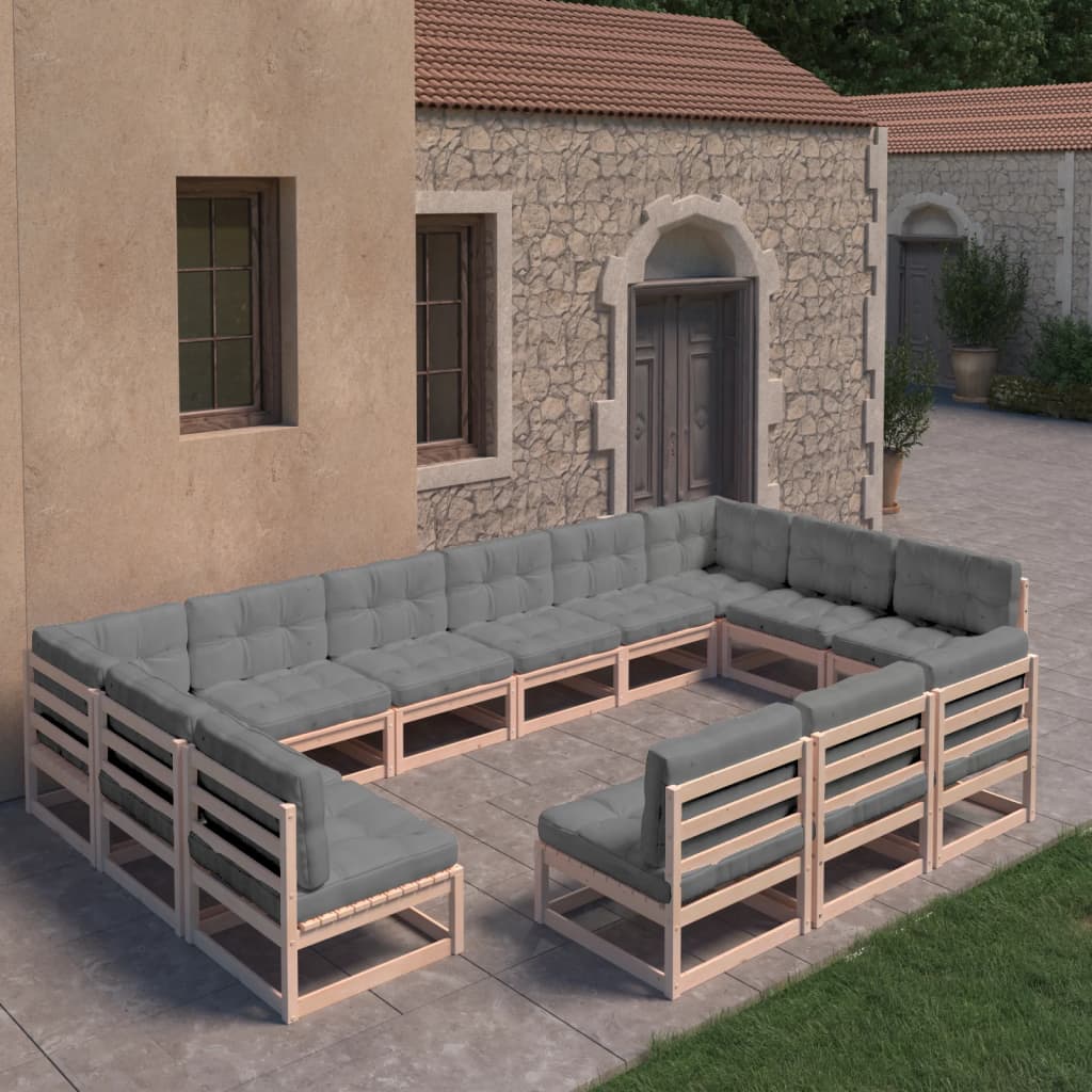 Vixl Set Mobilier Grădină Cu Perne, 13 Piese, , Lemn Masiv Pin