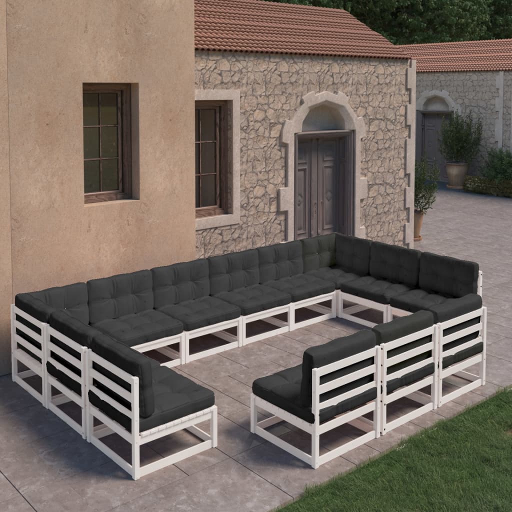 Vixl Set Mobilier Grădină Cu Perne, 13 Piese, , Lemn Masiv Pin