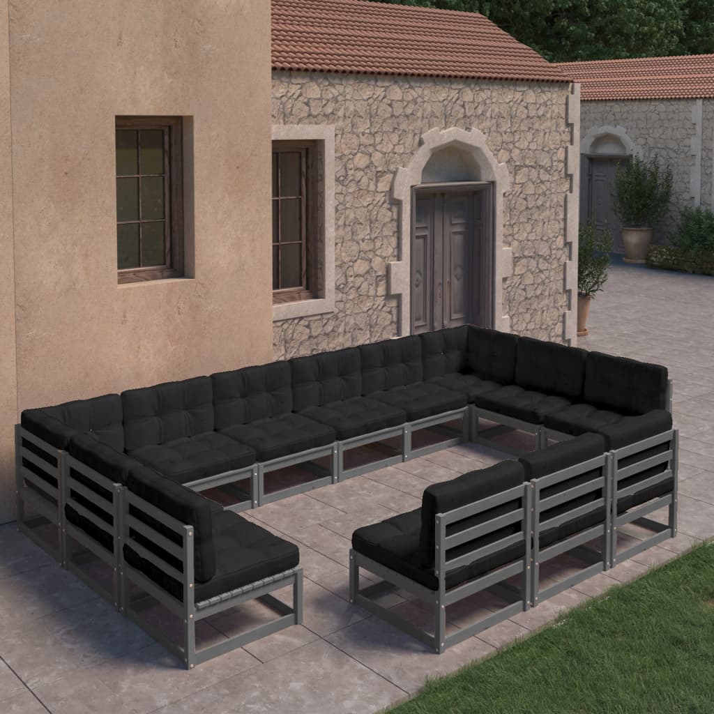 Vixl Set Mobilier Grădină Cu Perne, 13 Piese, , Lemn Masiv Pin