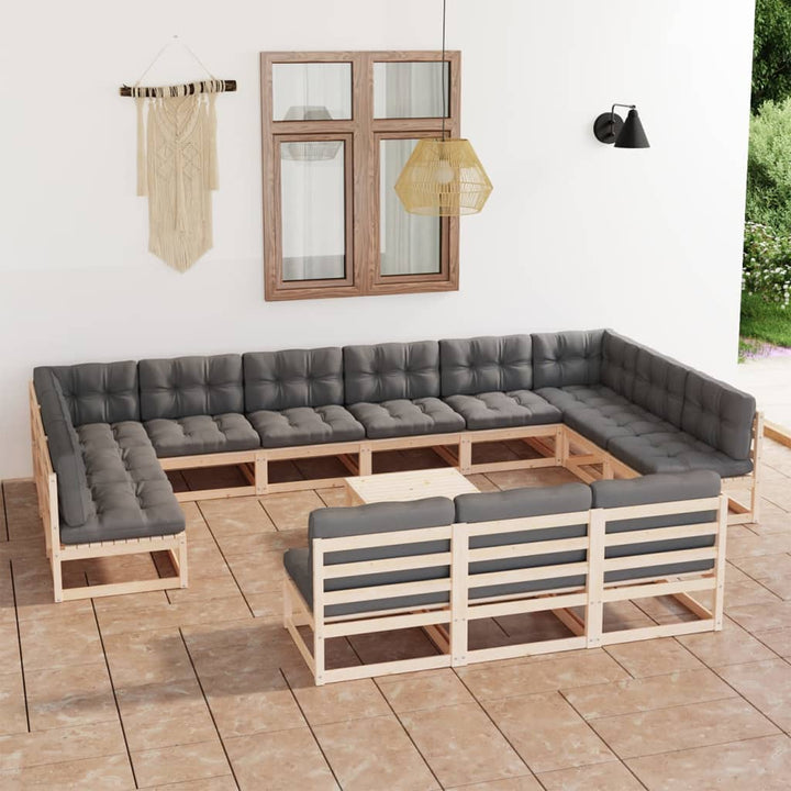 Vixl Set Mobilier Grădină Cu Perne, 14 Piese, Maro, Lemn Masiv Pin