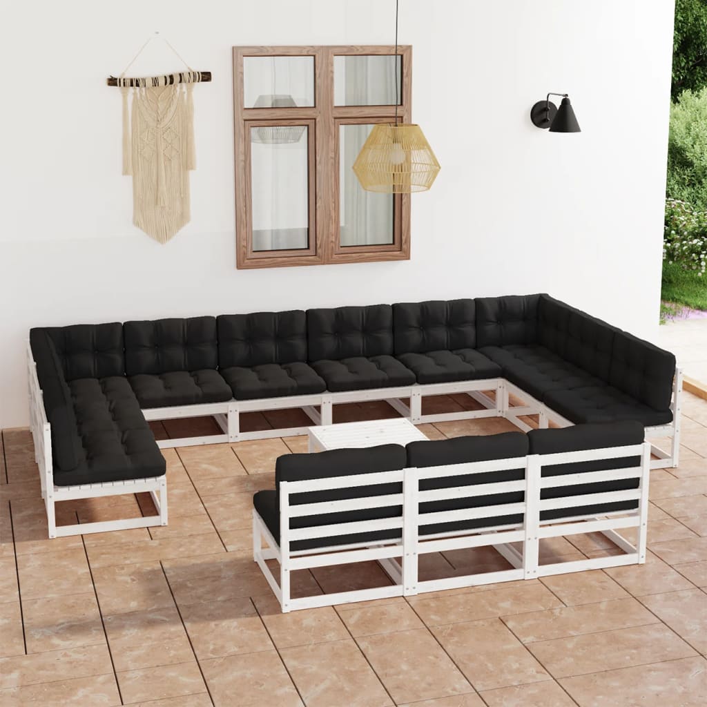 Vixl Set Mobilier Grădină Cu Perne, 14 Piese, Maro, Lemn Masiv Pin