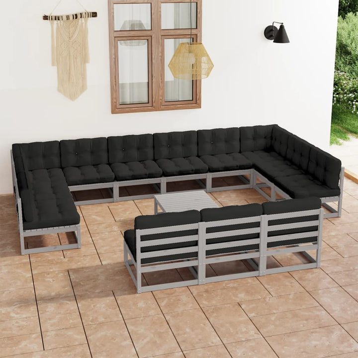 Vixl Set Mobilier Grădină Cu Perne, 14 Piese, Maro, Lemn Masiv Pin