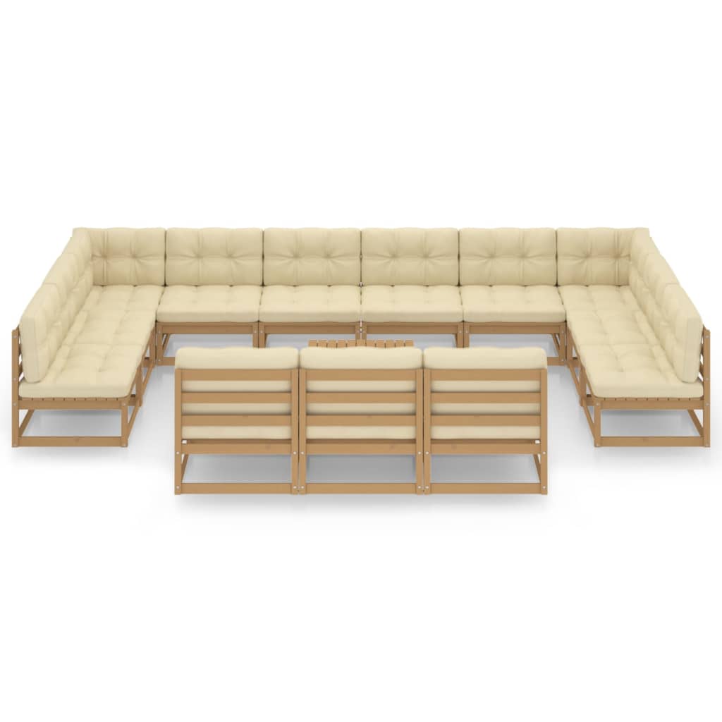 Vixl Set Mobilier Grădină Cu Perne, 14 Piese, Maro, Lemn Masiv Pin