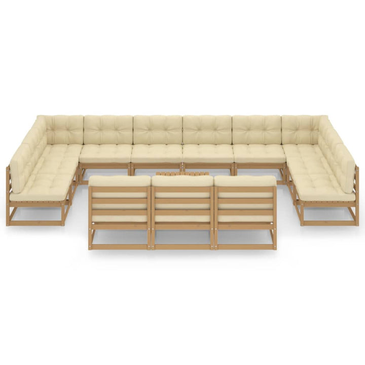 Vixl Set Mobilier Grădină Cu Perne, 14 Piese, Maro, Lemn Masiv Pin