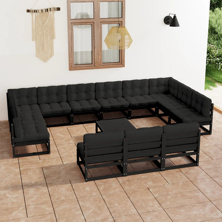 Vixl Set Mobilier Grădină Cu Perne, 14 Piese, Maro, Lemn Masiv Pin