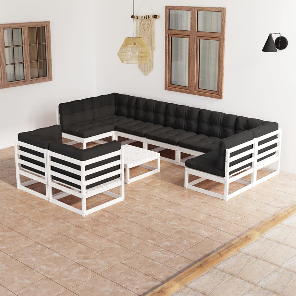 Vixl Set Șezlonguri Grădină Cu Perne, 10 Piese, , Lemn Masiv Pin