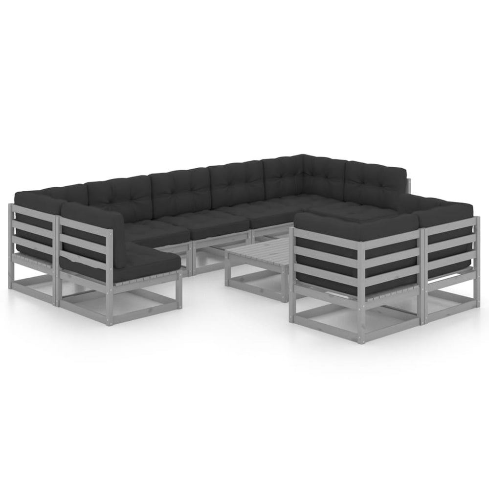 Vixl Set Șezlonguri Grădină Cu Perne, 10 Piese, , Lemn Masiv Pin