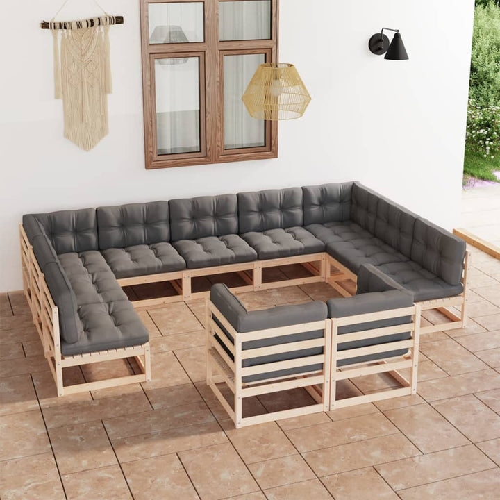 Vixl Set Mobilier Grădină Cu Perne, 11 Piese, , Lemn Masiv Pin