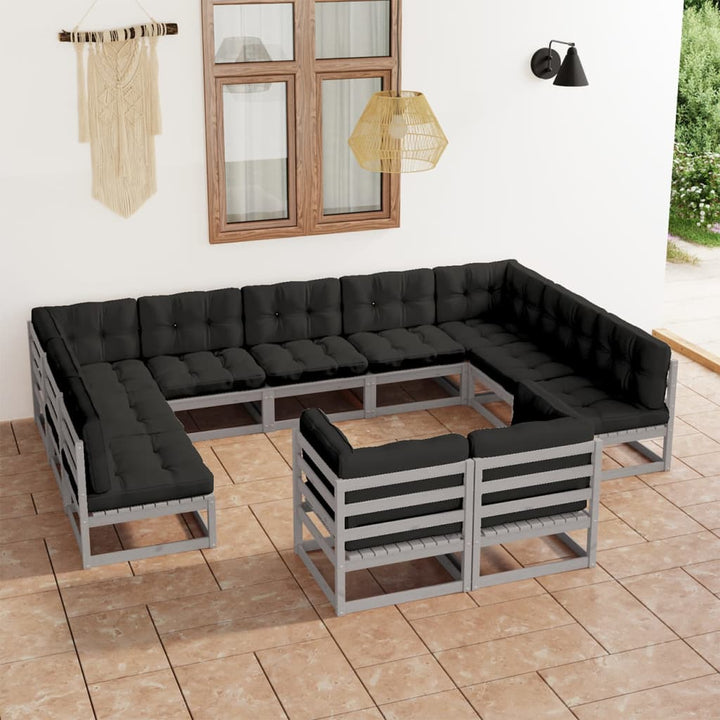 Vixl Set Mobilier Grădină Cu Perne, 11 Piese, , Lemn Masiv Pin