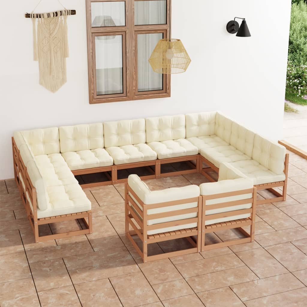 Vixl Set Mobilier Grădină Cu Perne, 11 Piese, , Lemn Masiv Pin